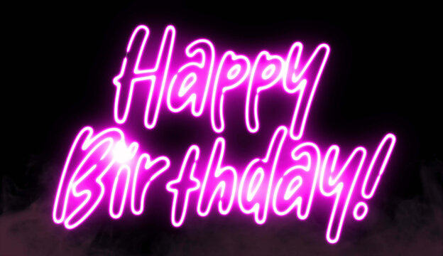 Happy Birthday electric red lighting text with  on black background, 3D Rendering. Happy Birthday text word.