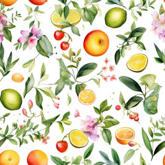 Obraz premium Watercolor fruit isolated on white repeat pattern