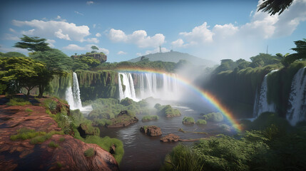 Iguazu Falls on the border of Brazil and Argentina in South America. Generative Ai
