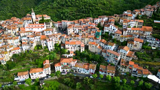 Aerial view of Apricale in the Province of Imperia, Liguria, Italy