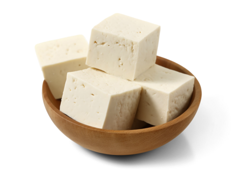 Tofu cubes isolated on transparent or white background, png