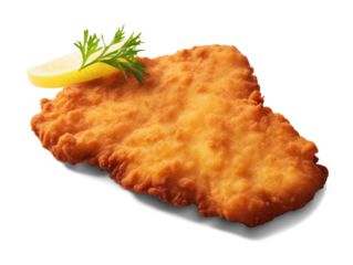 Homemade breaded chicken schnitzel isolated on transparent or white background, png