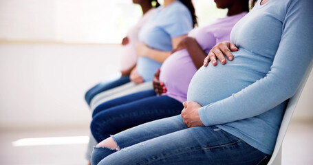 Pregnant Woman Group In Row