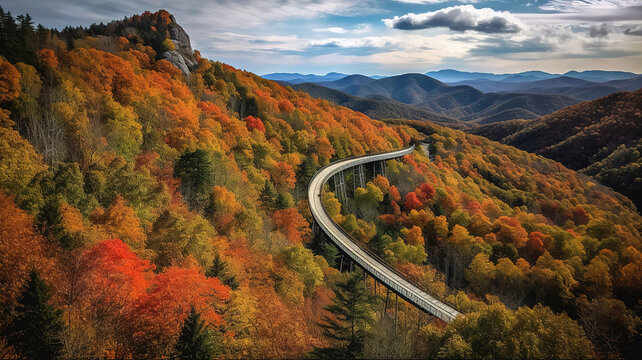 Most Beautiful place in Blue Ridge Parkway, North Carolina and Virginia. Generative Ai