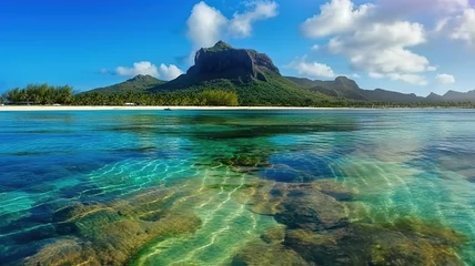 Fotobehang Most Beautiful place in Le Morne Brabant, Mauritius, Costa Rica. Generative Ai © hassanmim2021