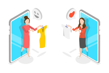 3D Isometric Flat  Conceptual Illustration of Online Swap