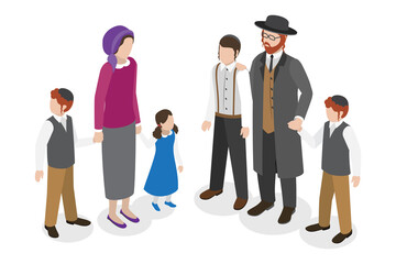 3D Isometric Flat  Set of Jewish Family
