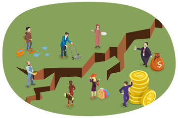 3D Isometric Flat  Conceptual Illustration of Social Inequality