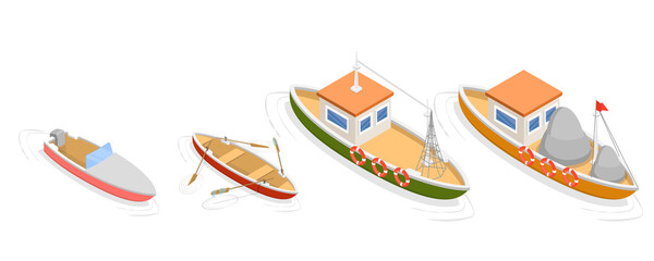 3D Isometric Flat  Set of Boats