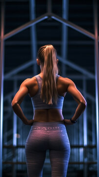 Generative AI. Rear view of a female fitness model in the gym