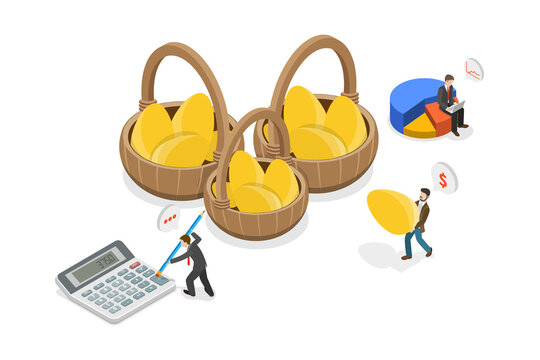 3D Isometric Flat  Conceptual Illustration of Investment Diversification