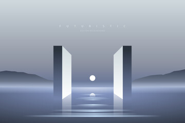 Surreal futuristic landscape. Modern minimal abstract panoramic background. Minimal zen aesthetic wallpaper. Vector illustration