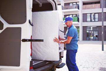 Mattress Delivery Truck. Movers Transporting
