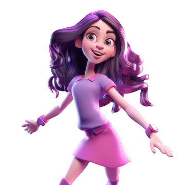 Cute 3d icon people character woman Happy dancing girl. Cartoon minimal style on isolated transparent background png. Generative ai