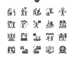 International Childrens Day 1 June. Child protection. Drawing competitions. News releases. Summer holidays. Vector Solid Icons. Simple Pictogram