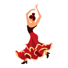 Obraz na płótnie Canvas Woman Flamenco dancing isolated on white background. Spanish dance. Flat vector illustration