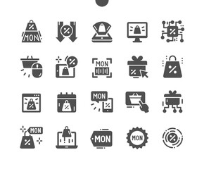 Cyber Monday. Online shopping day. Sale and discount. Promotion, special price. Vector Solid Icons. Simple Pictogram