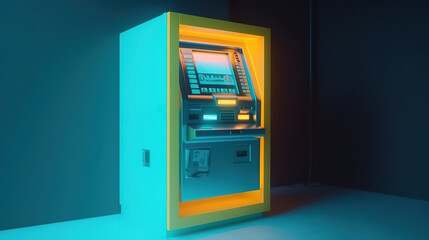 Person withdraws cash dollars from ATM. Generative Ai