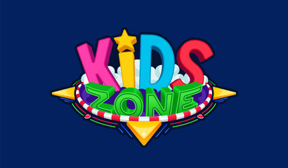 Kids Zone label design. Bright and creative 3D signboard for a children's playroom. Vector template
