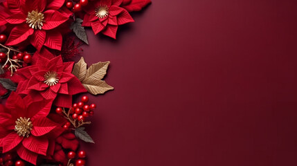 Christmas decorated frame of flowers poinsettia. Generative ai