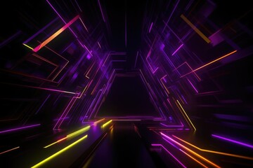 Fototapeta na wymiar Abstract futuristic dark background with neon purple and yellow glow. Ai generative.