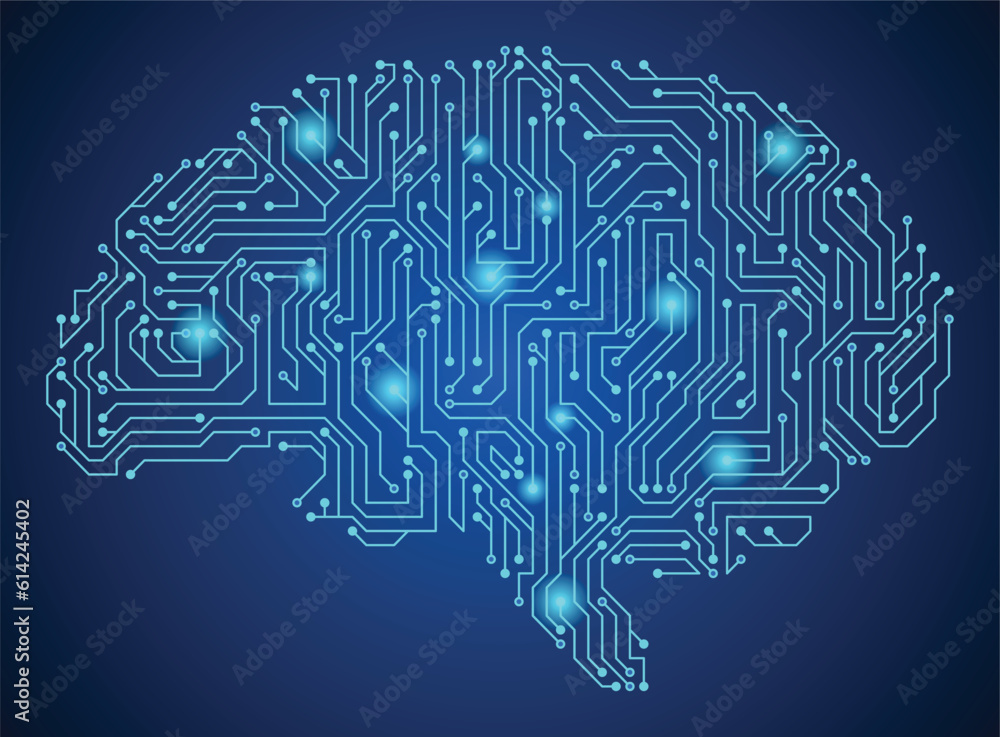Aufkleber brain with circuit board texture. digital concept. circuit board computer style brain. stylized mind