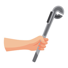 Construction tool in hand, wrench. Repair and housework equipment in flat design, vector illustration. Master tool for building renovation