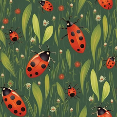 Cute ladybugs seamless repeat pattern [Generative AI]
