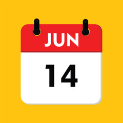 calender icon, 14 june icon with yellow background