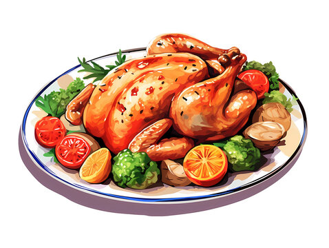 Illustration of a Perfectly Cooked Turkey for Thanksgiving Feast - Generative AI