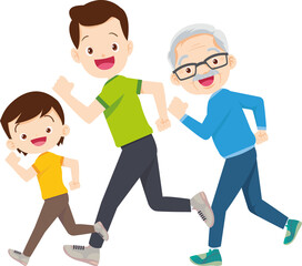 Fototapeta premium family exercising together For Good Health Grandfather grandmother father mother daughter son