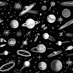 Cute space and planets seamless repeat pattern [Generative AI]
