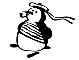 The life of penguins. Penguin is a real sailor. Comic character.
