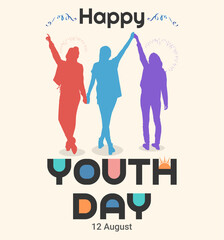 Hand Drawn Vector Illustration of International Youth Day 12th August With Silhouette