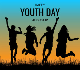 Hand Drawn Vector Illustration of International Youth Day 12th August With Sky and Sunset Background