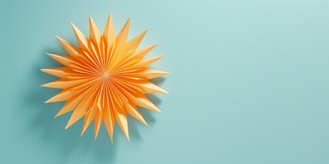 A vibrant and captivating cut paper art of the sun shines on a striking blue background, creating a unique and beautiful composition. AI Generated.