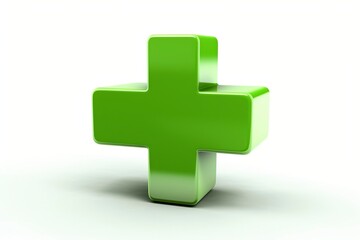Green digital cross, isolated on white background, symbol of addition. Ai generated.