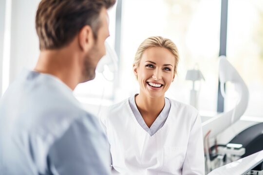 Doctors chatting animatedly and smiling. Ai generated.