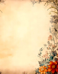 Vintage floral parchment paper with flowers in the corner and side.  Old stationary for writing, crafts, scrapbooking or art projects. 