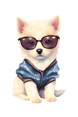 puppy with glasses, Watercolor, muted colors, png
