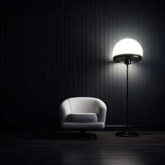 a white chair in a dark room