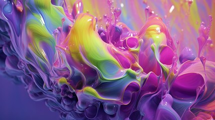 3D colorful paint background. Liquid artwork with flows and splashes. Mixed paints with gradient vivid colors. Generative AI. Illustration for for banner, poster, cover, brochure or presentation.