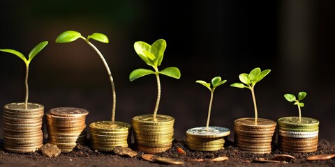 AI Generated. AI Generative. Growing finance money stock invest coins jar with green plant. Graphic Art