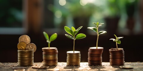 AI Generated. AI Generative. Growing finance money stock invest coins jar with green plant. Graphic Art
