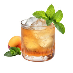 Peach Mint Julep cocktail isolated on transparent background. Generative AI - obrazy, fototapety, plakaty