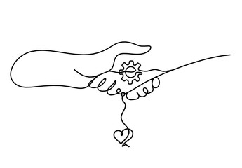 Fototapeta premium Abstract handshake and heart as line drawing on white background