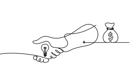 Abstract handshake and dollar as line drawing on white background