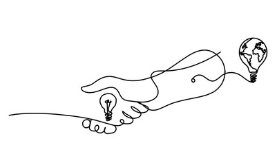 Abstract handshake and light bulb as line drawing on white background