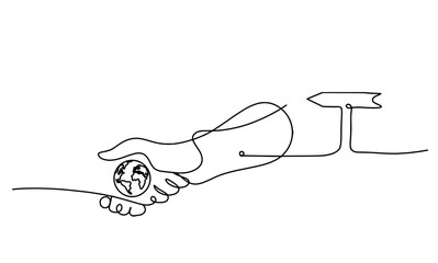 Abstract handshake and hand as line drawing on white background