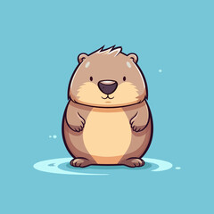 Cute little cartoon kawaii anime character beaver. Pet Animal. Flat vector illustration clipart for children. Minimalistic design for sublimation printing on T shirts. Print